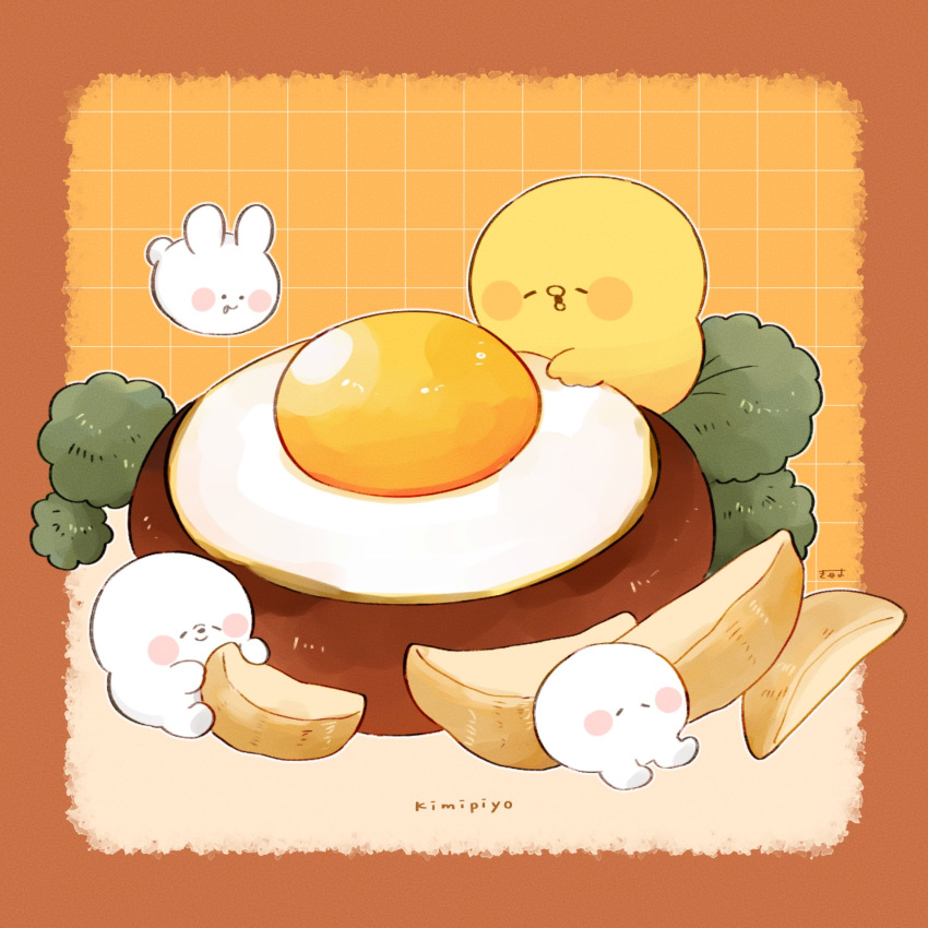 4others, artist_name, bird, blush_stickers, border, brown_border, character_name, chick