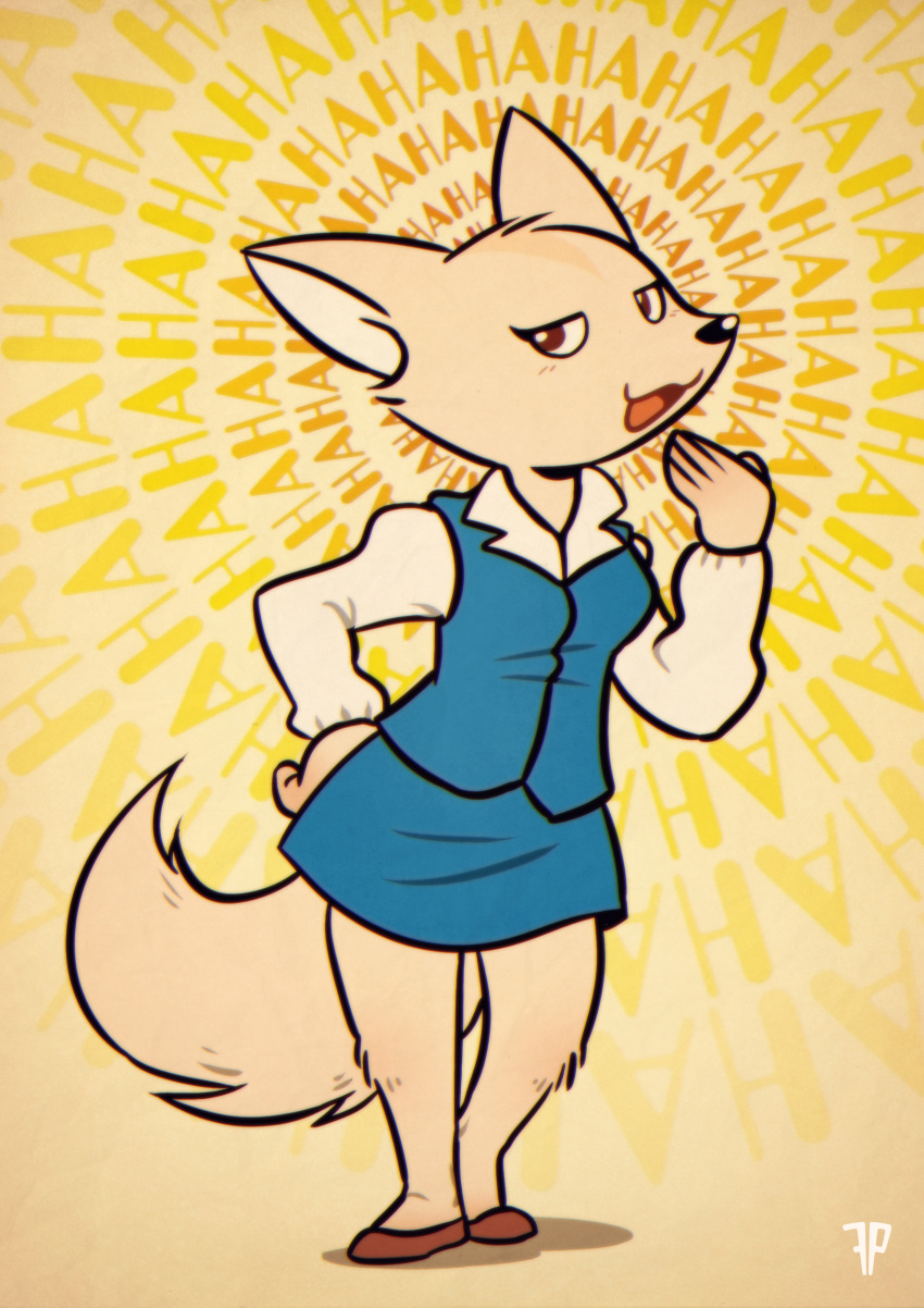1girl, :3, absurdres, aggressive_retsuko, animal_ears, animal_nose, artist_name, blue_skirt
