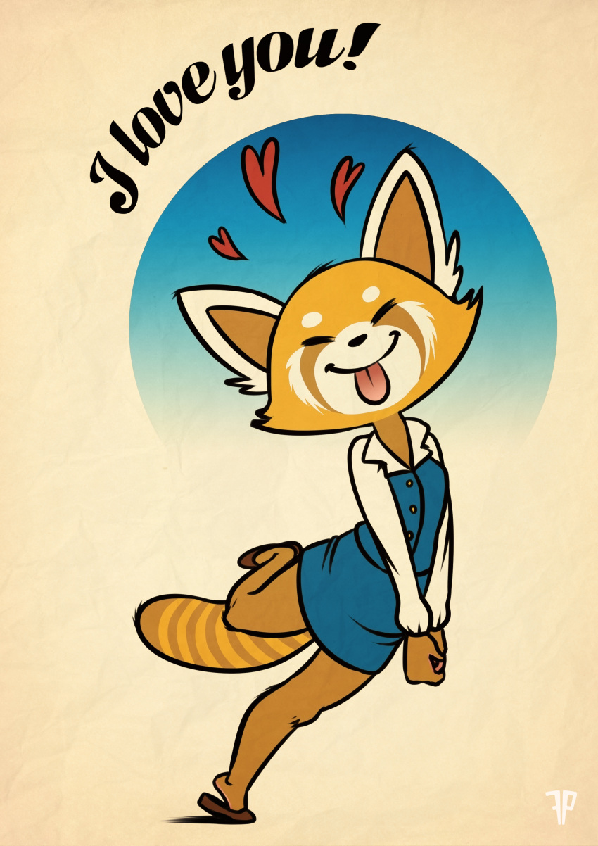 1girl, ^_^, absurdres, aggressive_retsuko, animal_ears, artist_name, blue_skirt, blue_vest