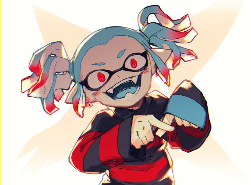 1girl, :d, blue_hair, blue_tongue, colored_tongue, earrings, fangs, gradient_hair