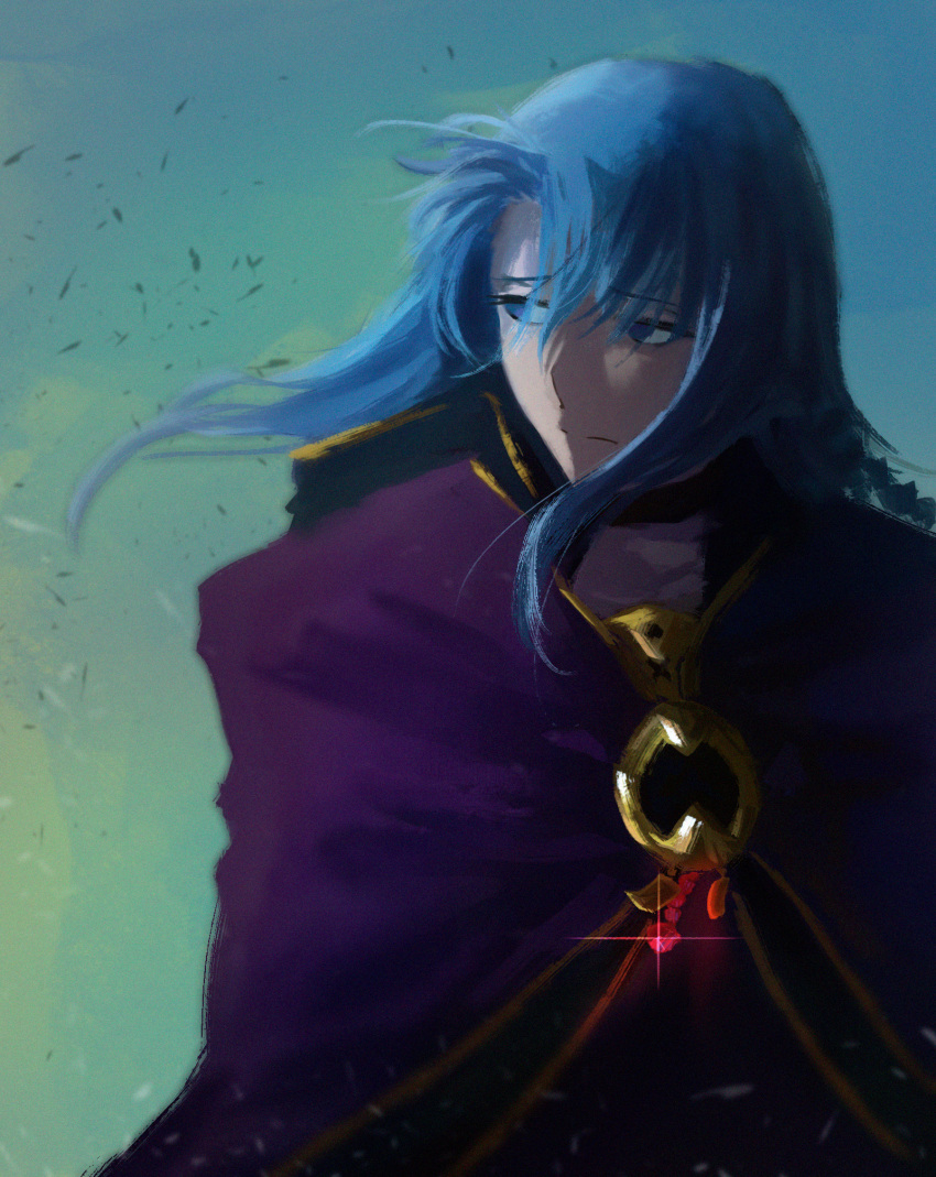 1girl, bangs, blue_eyes, blue_hair, fate/stay_night, fate_(series), highres, long_hair, looking_to_the_side, mauri_sisca, medea_(fate), parted_bangs, solo, wind