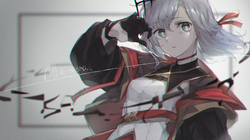 1girl, alba_sera, bangs, gloves, grey_eyes, hair_between_eyes, hair_ornament, highres, jacket, long_hair, looking_at_viewer, o_(crazyoton46), solo, versen, virtual_youtuber