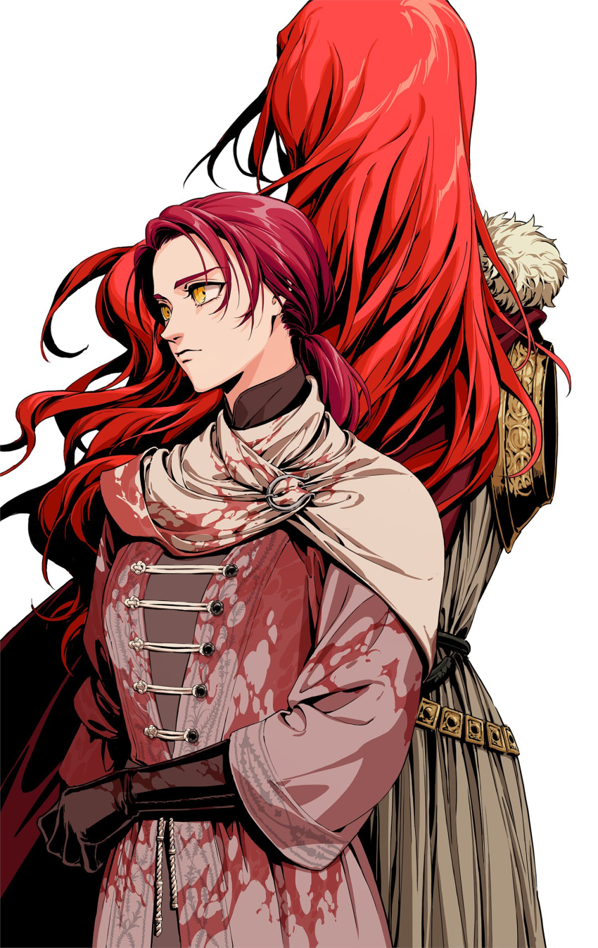 2girls, blood, cape, closed_mouth, dress, elden_ring, family, highres