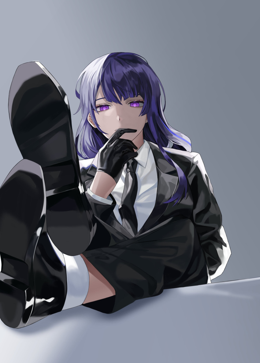 1girl, absurdres, alternate_costume, alternate_hairstyle, bangs, black_footwear, black_gloves, black_jacket