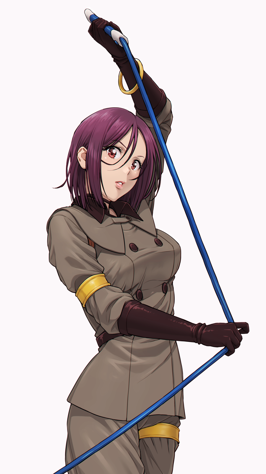 1girl, breasts, elbow_gloves, gloves, highres, holding, holding_weapon, holding_whip