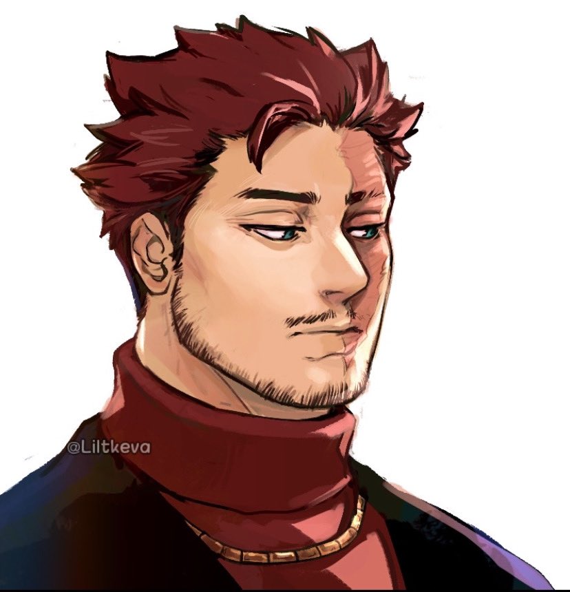 1boy, beard, blue_eyes, boku_no_hero_academia, closed_mouth, commentary, endeavor_(boku_no_hero_academia), facial_hair