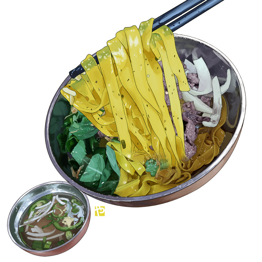 chopsticks, food, food_focus, garnish, meat, no_humans, noodles, original