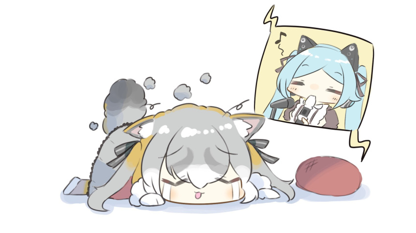 .live, 2girls, animal_costume, animal_ear_fluff, animal_ears, blazer, blue_hair, dress