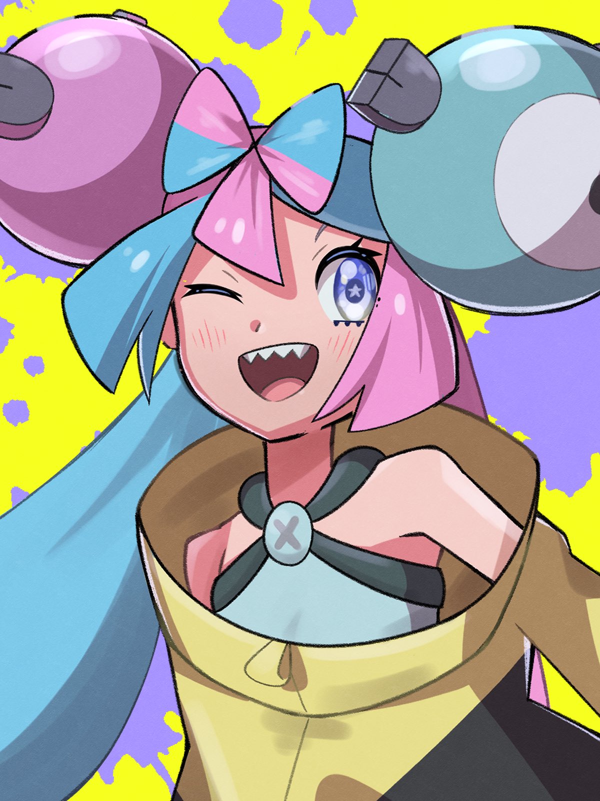 1girl, alternate_eye_color, aqua_hair, blue_eyes, blush, highres, inana_umi, iono_(pokemon)