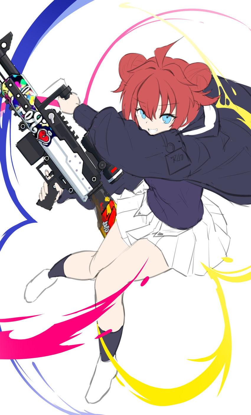 1girl, absurdres, ahoge, bangs, black_socks, blue_archive, blue_eyes, blue_sweater_vest