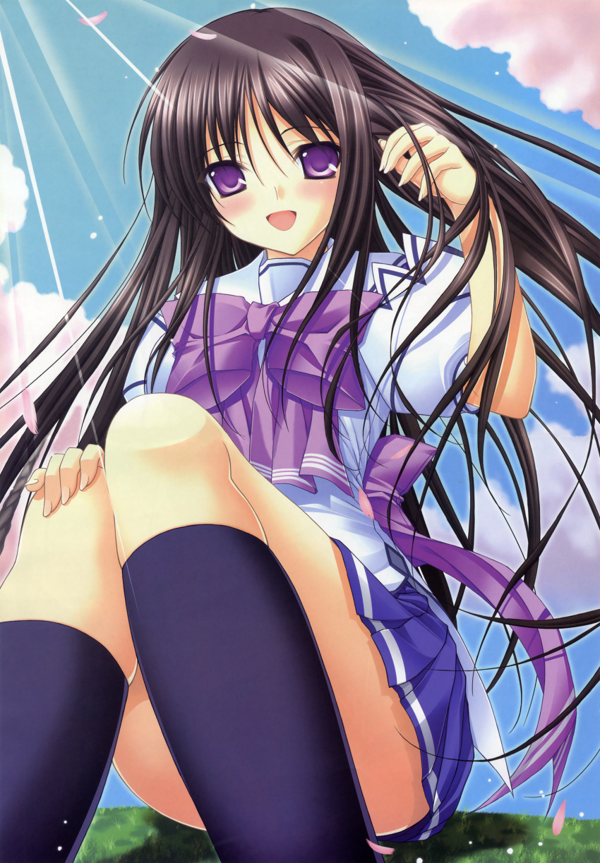 black_hair, fixed, highres, hoshino_miyako, inuzumi_masaki, kneehighs, long_hair, purple_eyes