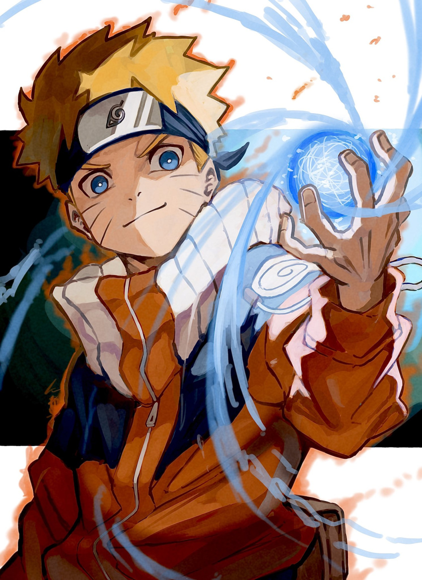 1boy, blonde_hair, blue_eyes, child, commentary_request, energy_ball, facial_mark, fantasy