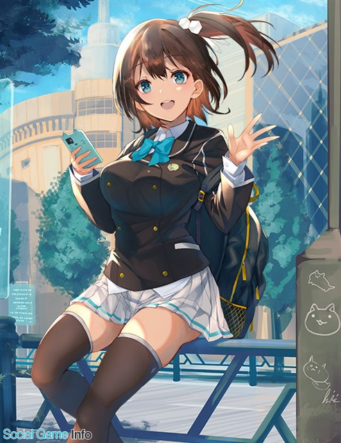 ange_vierge, ayashiro_amane, backpack, bag, black_jacket, black_thighhighs, blue_bow, blue_bowtie