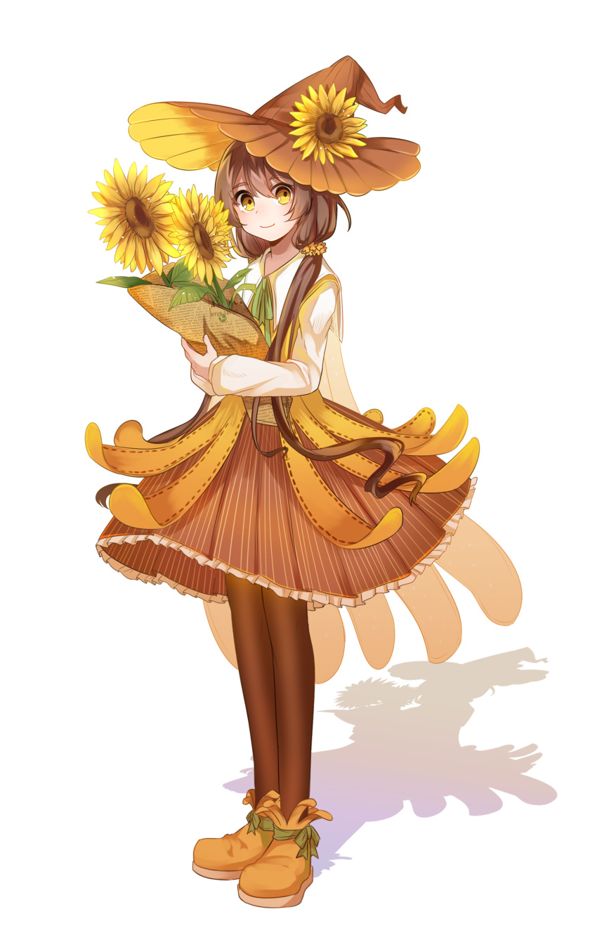 1girl, absurdres, brown_hair, character, flower, full_body, haikumo, hat