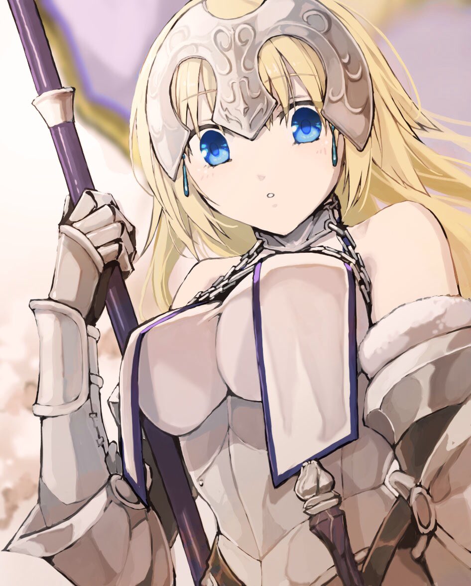 1girl, armor, armored_dress, bangs, blonde_hair, blue_eyes, chain, collar