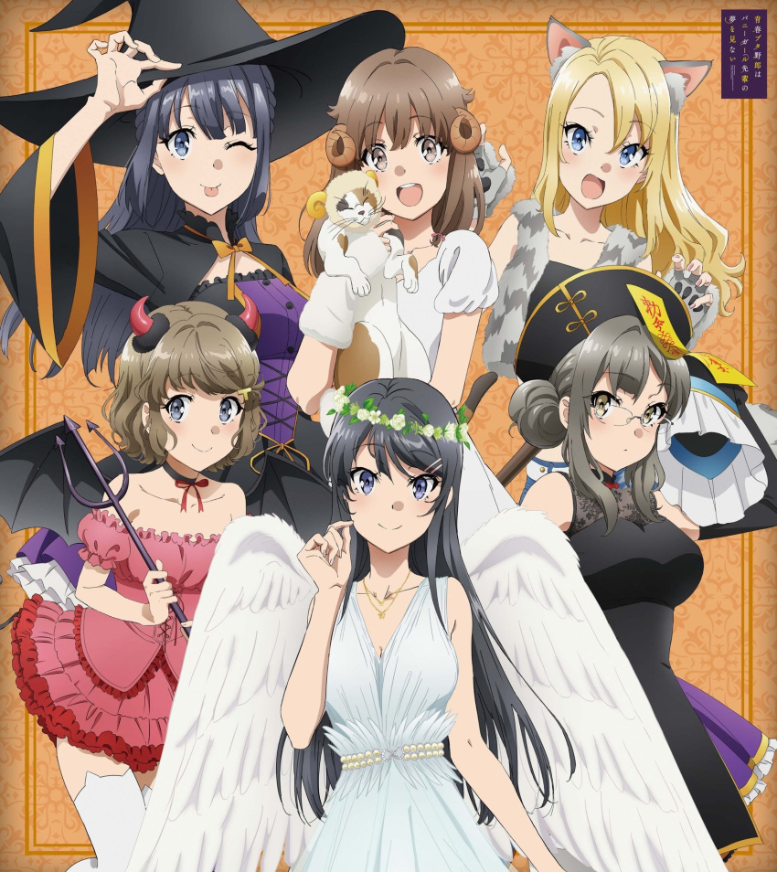 6+girls, angel, angel_wings, animal_costume, animal_ears, animal_paws, azusagawa_kaede, bangs