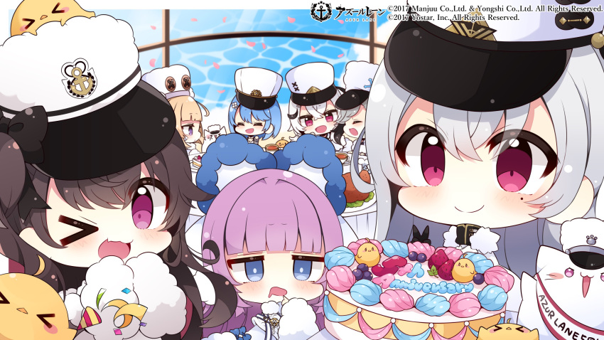 >_<, >_o, 6+girls, :d, animal_ears, anniversary, azur_lane, bangs