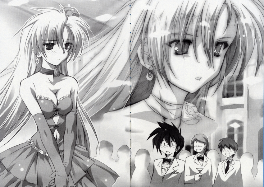 akatsuki_no_amaneka_to_aoi_kyojin, cal_ruslan, cleavage, crease, deep-blue_series, dress, komatsu_e-ji, monochrome
