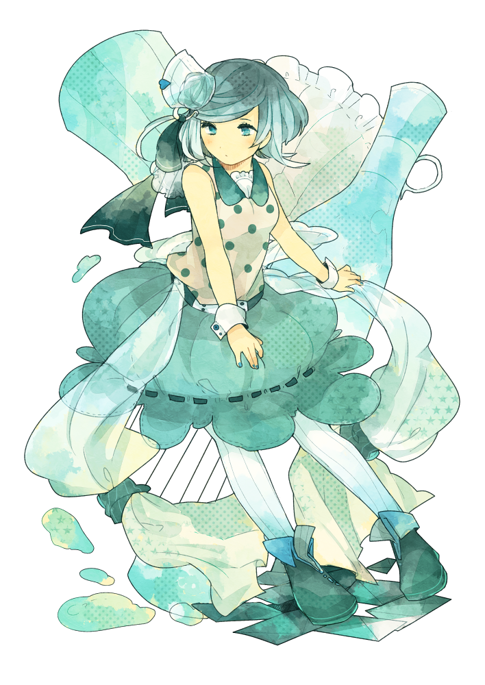 1girl, bangs, belt, blue_eyes, blue_hair, blush, boots, bottle