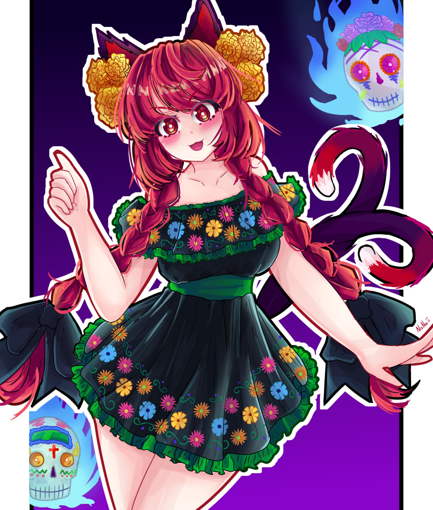 1girl, :3, :d, absurdres, animal_ears, blush, bow, braid