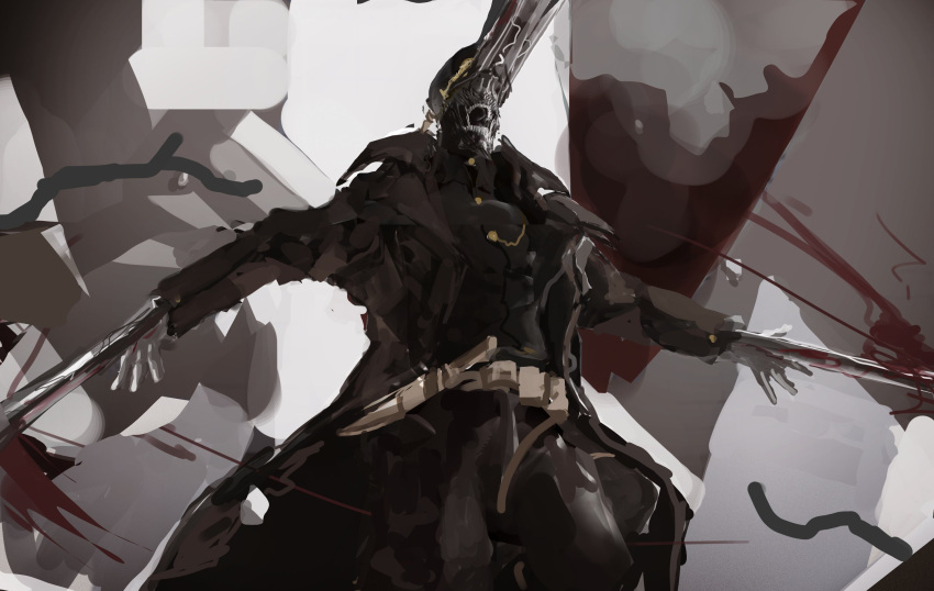 1boy, belt, black_coat, chainsaw_man, coat, faceless, hat, highres