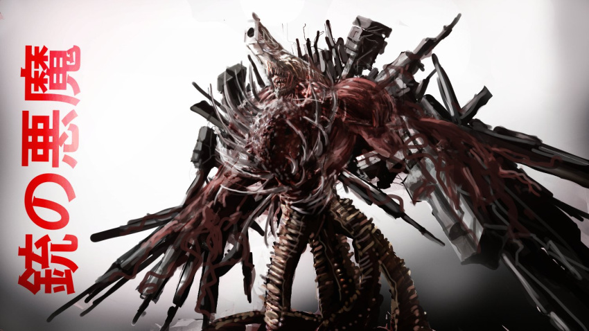 ak-47, assault_rifle, bullet, chainsaw_man, floating, gun, gun_devil_(chainsaw_man), handgun