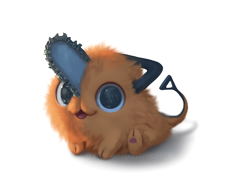 :3, big_eyes, chainsaw, chainsaw_man, hybrid, looking_at_viewer, pochita_(chainsaw_man), silverfox5213