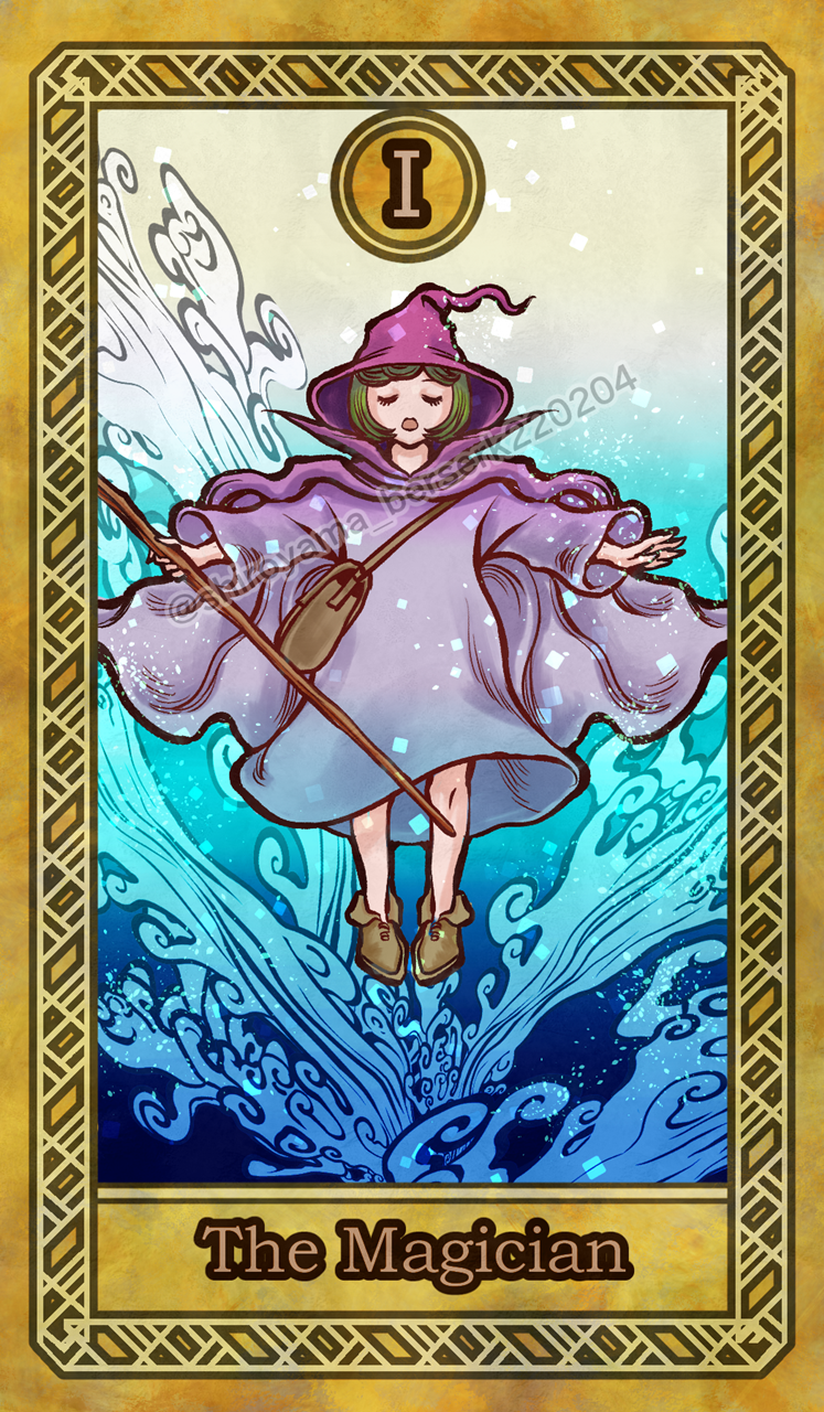 1girl, berserk, casting_spell, closed_eyes, grey_hair, hat, highres, purple_headwear, purple_robe, robe, schierke_(berserk), short_hair, tarot, the_magician_(tarot), user_cxxy8358, very_long_sleeves, witch_hat