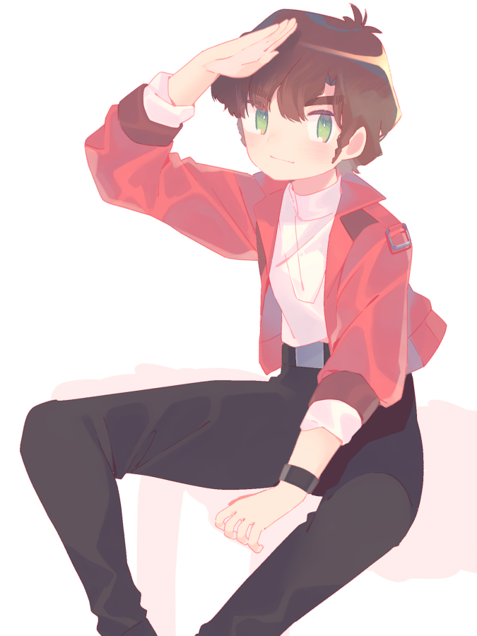 1boy, 2y_(tsuyu), bangs, belt, black_belt, black_pants, bracelet, brown_hair