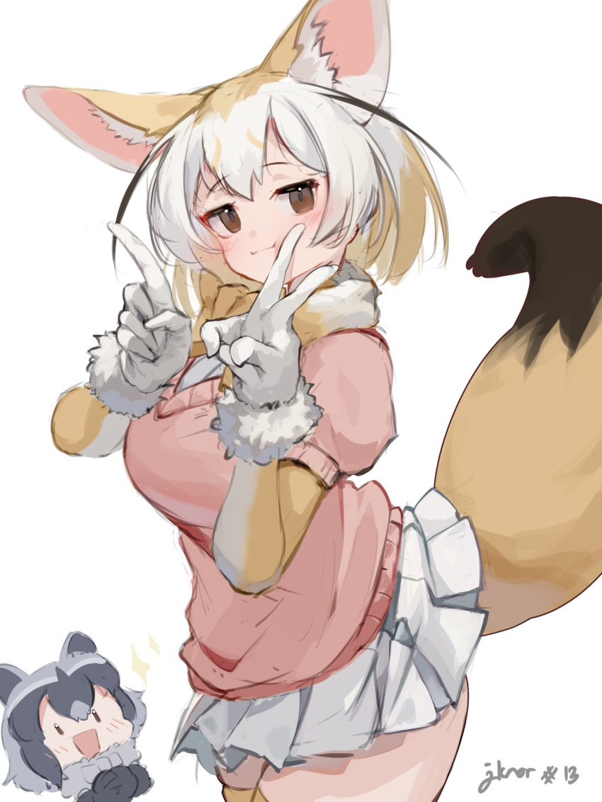 2girls, animal_ears, blonde_hair, blush, bow, bowtie, brown_eyes, commentary