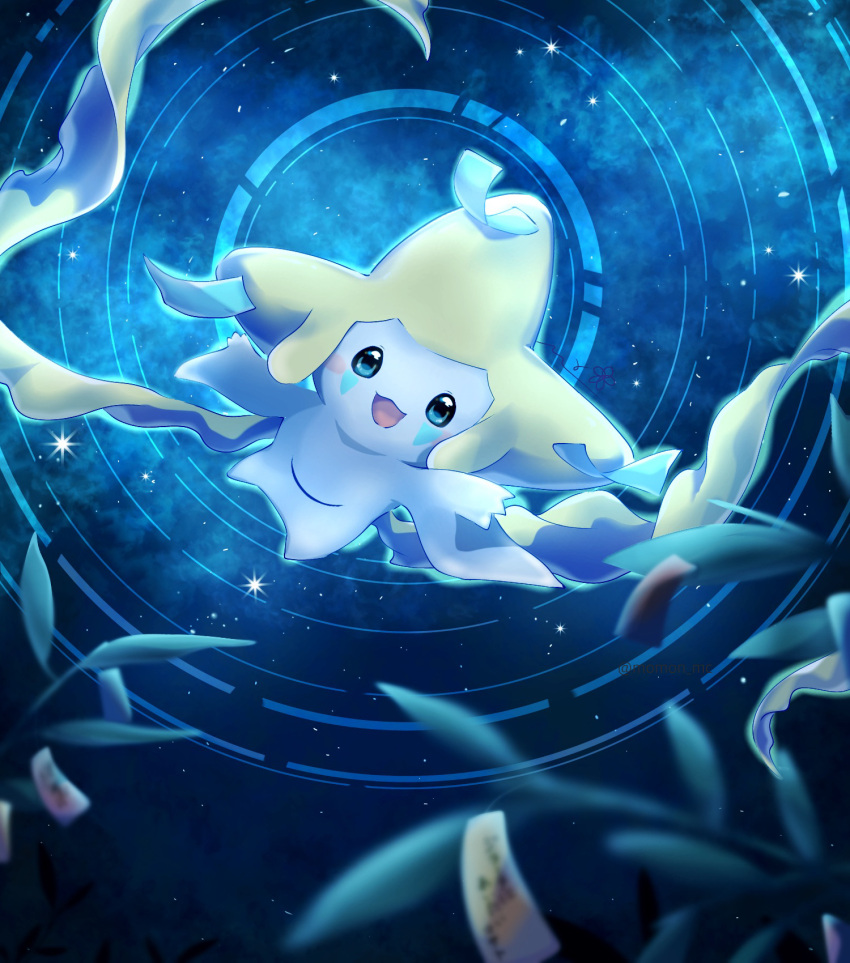 :d, blue_eyes, blurry, blurry_foreground, commentary, facial_mark, highres, ibispaint_(medium)