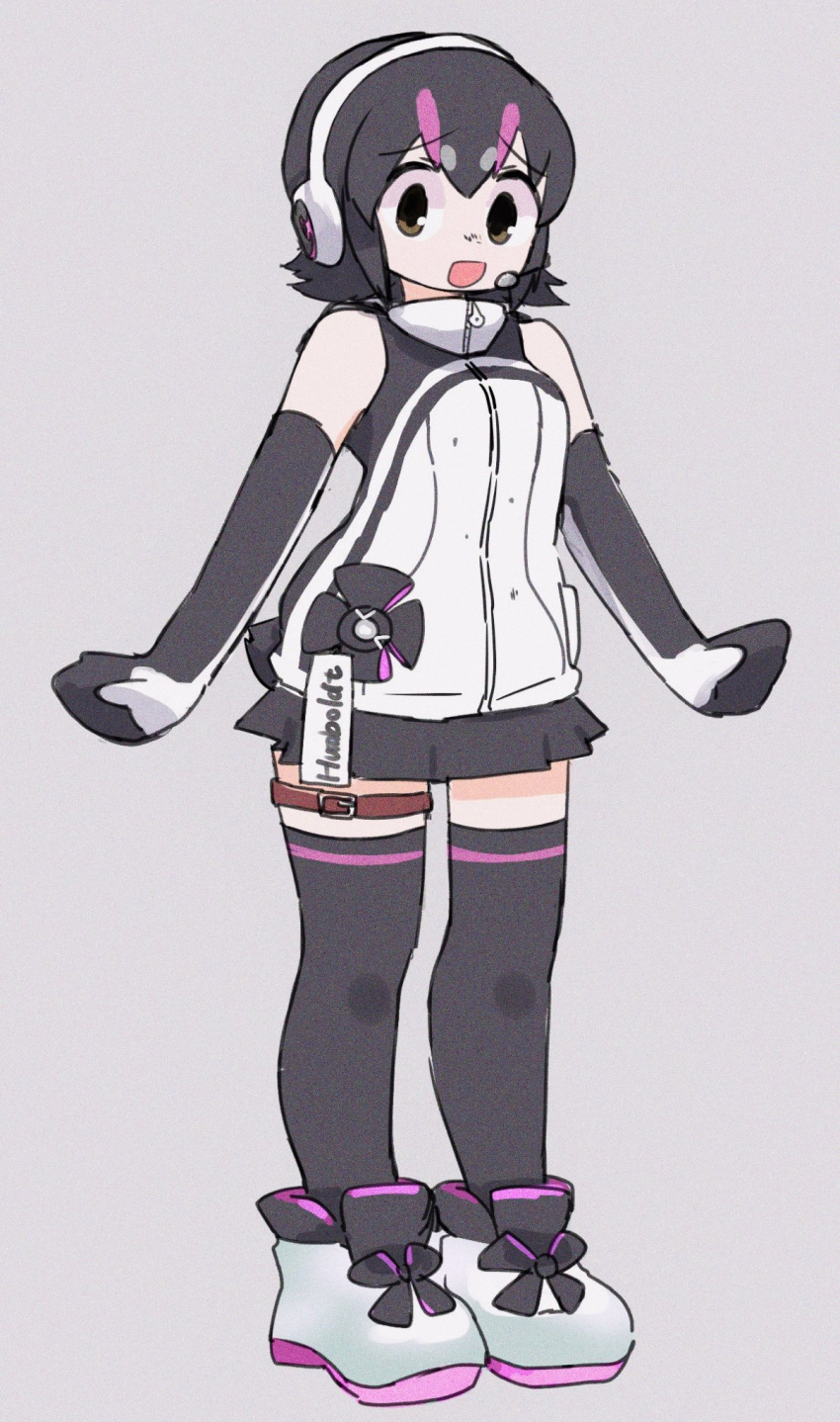 1girl, animal_costume, bare_shoulders, belt, black_eyes, black_hair, buttergirl_02, elbow_gloves