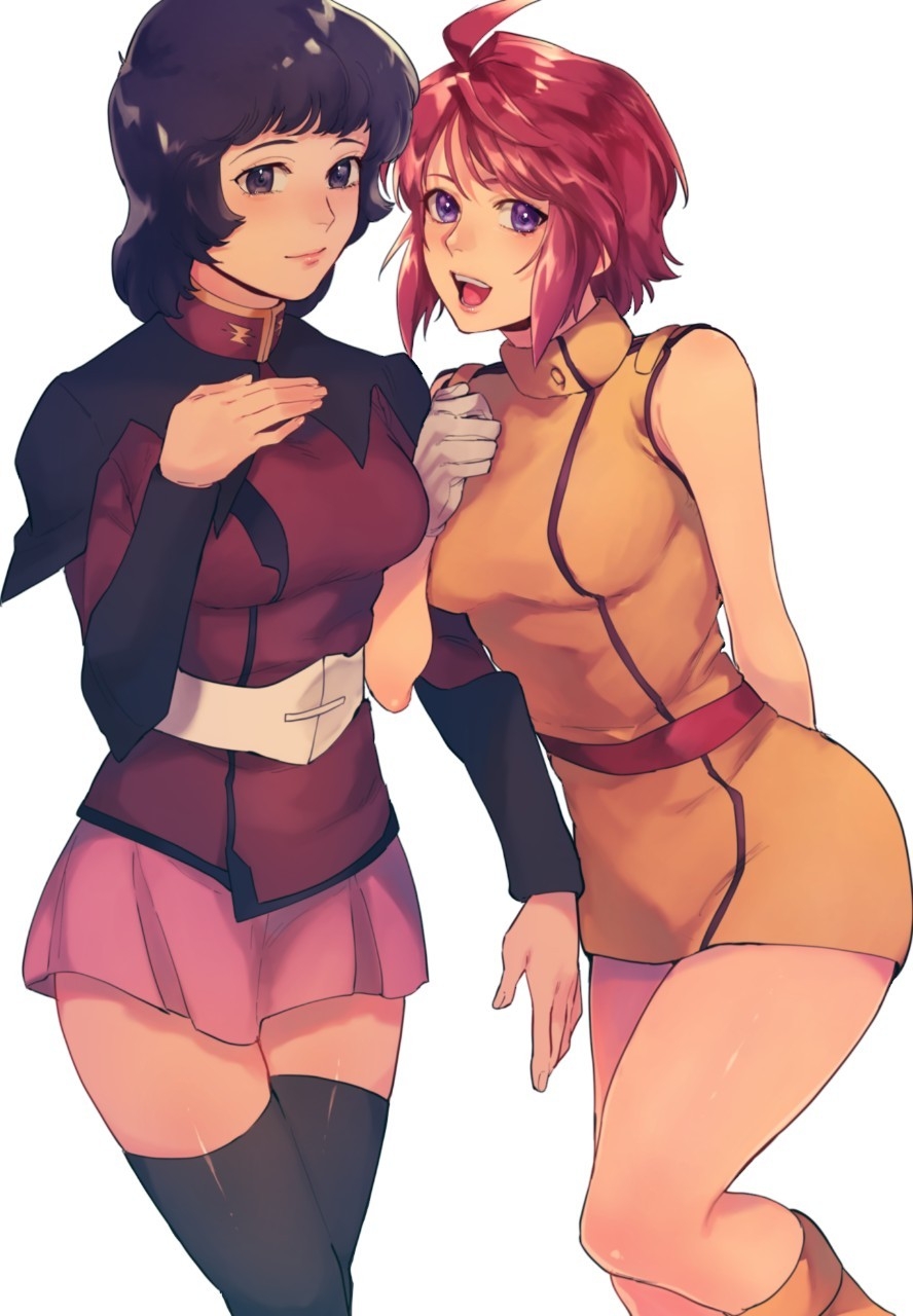 2girls, ahoge, belt, black_eyes, black_hair, cosplay, costume_switch, dress