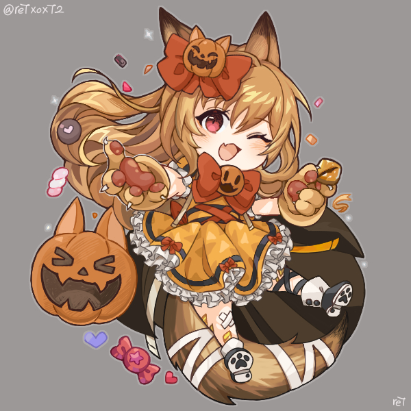 >_<, 1girl, ;d, animal_ears, animal_hands, arknights, bandaid, bandaid_on_leg