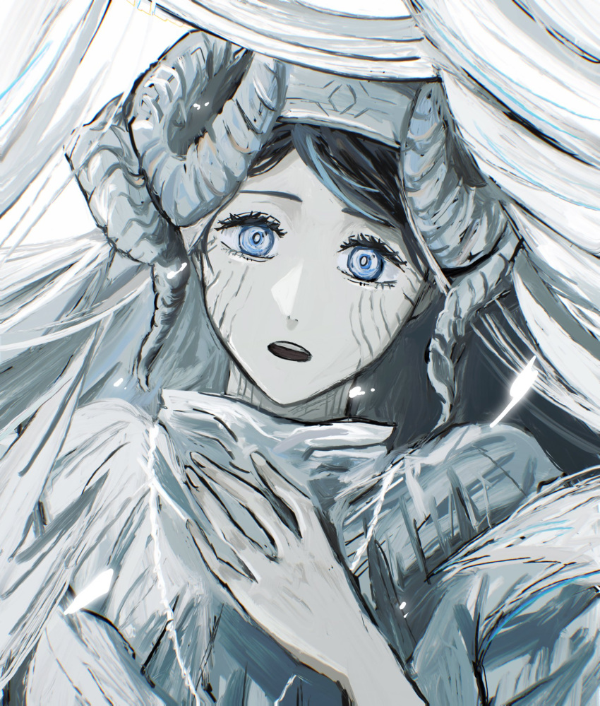 angel, black_clover, blue_eyes, halo, highres, horns, nun, pale_skin