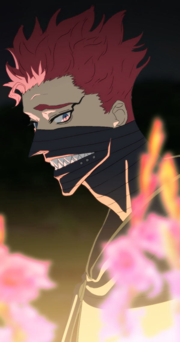 1boy, black_background, black_capelet, black_clover, black_mask, blue_eyes, capelet, redhead