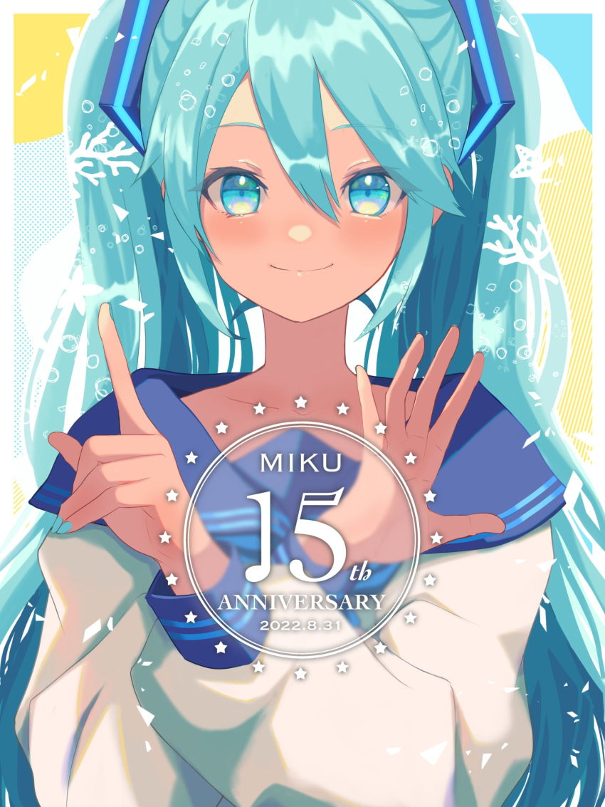 1girl, annyu, aqua_hair, aqua_nails, bangs, blue_eyes, blush, border