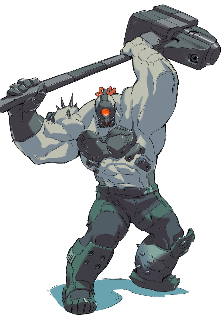 1boy, absurdres, arms_up, bald, boots, character_request, colored_skin, cyberpunk_(series)
