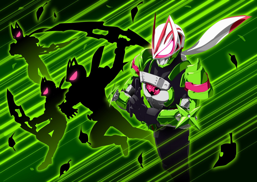 1boy, animal_ears, armor, black_bodysuit, bodysuit, clone, desire_driver, driver_(kamen_rider)