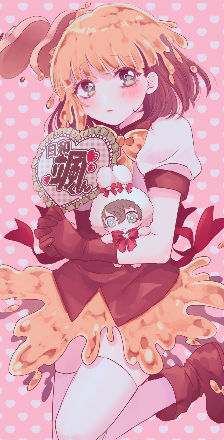 1girl, back_bow, bangs, blunt_bangs, blush, boots, bow, bowtie