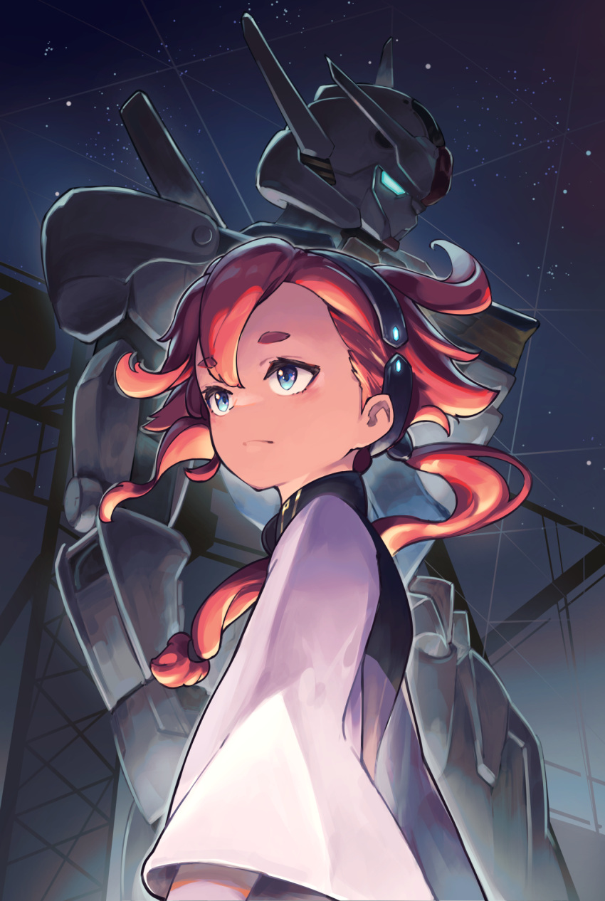 1girl, bangs, black_hairband, blue_eyes, driftingtiger, english_commentary, glowing, glowing_eyes