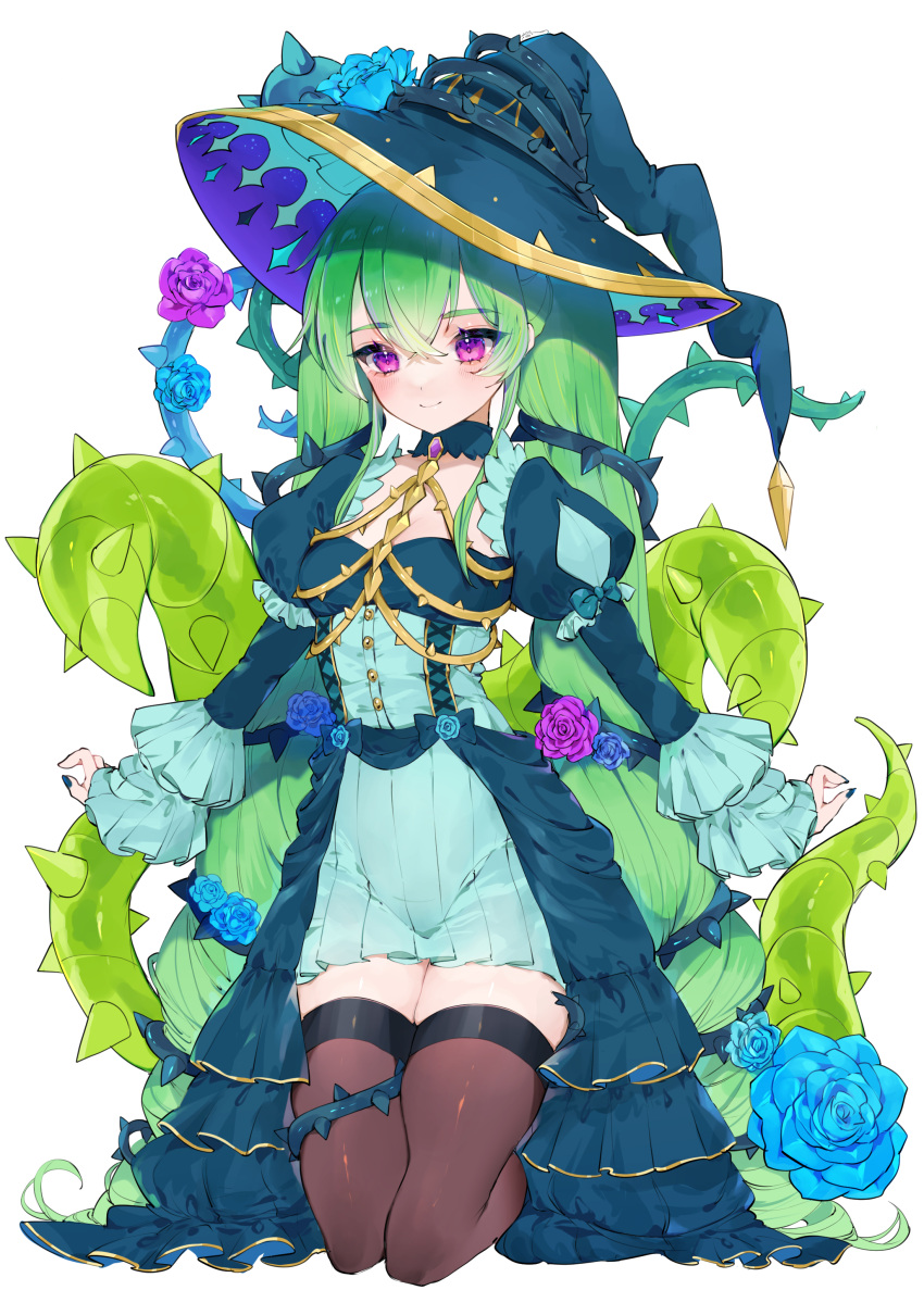 absurdres, amatai_(yyiksh), breasts, brown_socks, dress, flower, frilled_dress, frills