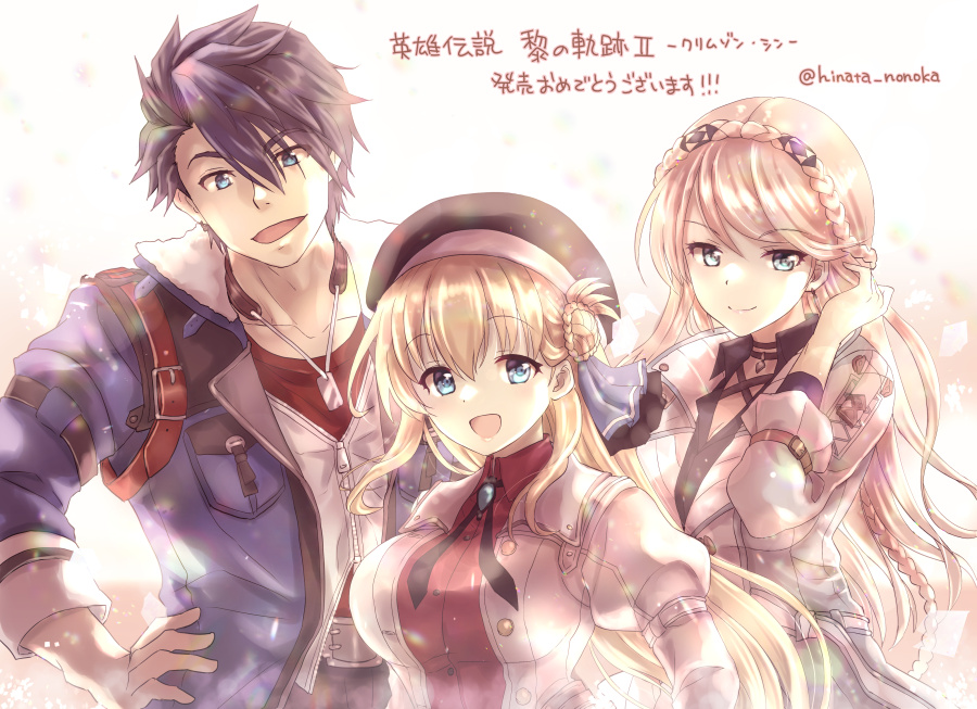 agnes_claudel, bangs, belt, black_choker, blonde_hair, blue_eyes, blue_hair, bow