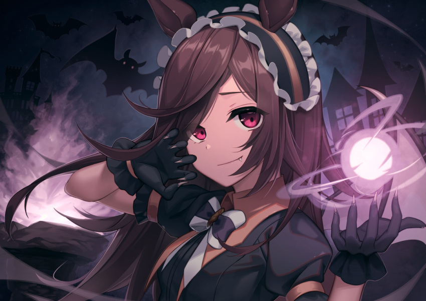 1girl, alternate_color, animal_ears, bat_(animal), bat_wings, black_gloves, black_jacket, bow