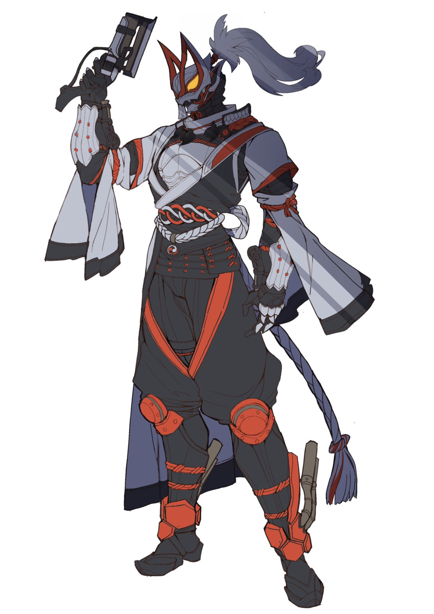 1boy, adapted_costume, animal_ears, armor, armored_boots, boots, catball1994, desire_driver