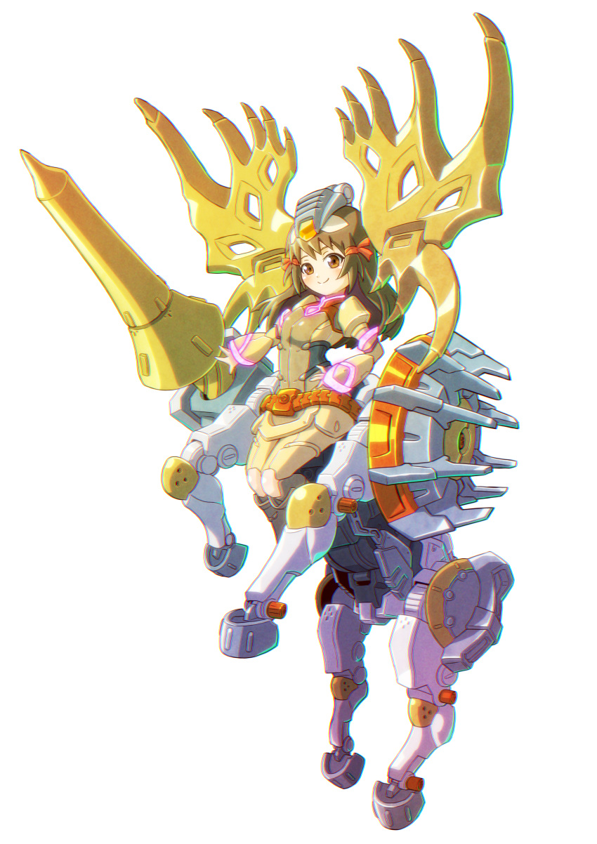 1girl, absurdres, bangs, blush, brown_eyes, brown_hair, centauroid, chromatic_aberration