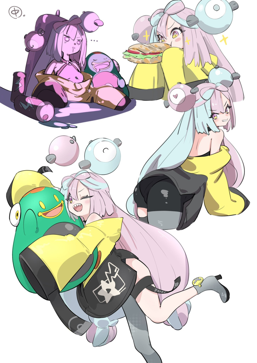 +_+, ..., 1girl, ass, asymmetrical_legwear, back, bangs, bare_shoulders