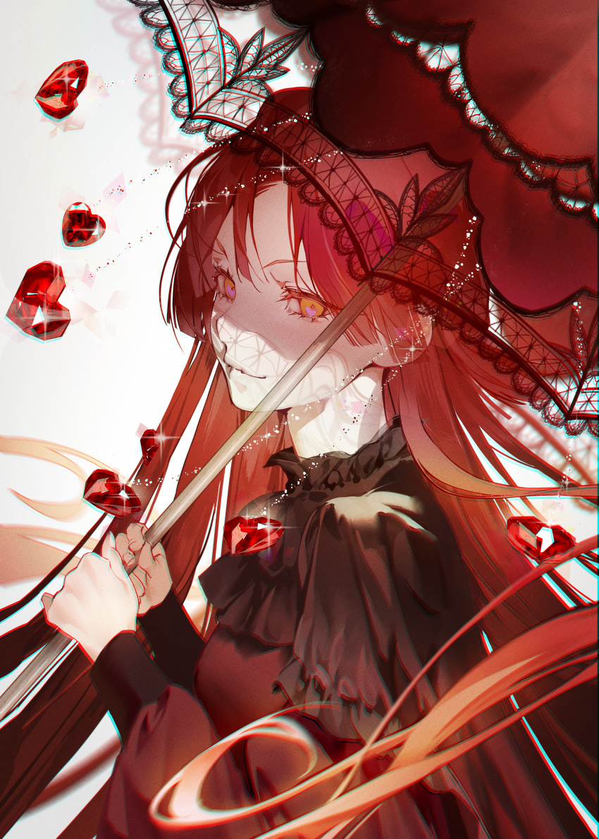 1girl, absurdres, breasts, closed_mouth, commentary, dress, english_commentary, from_side