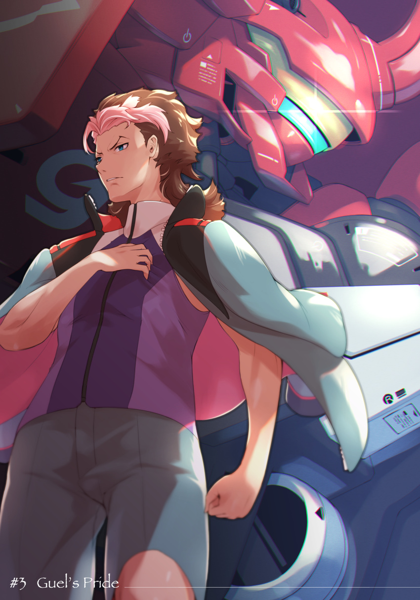 1boy, absurdres, blue_eyes, brown_hair, commentary, darilbalde, fune_(fune93ojj), guel_jeturk