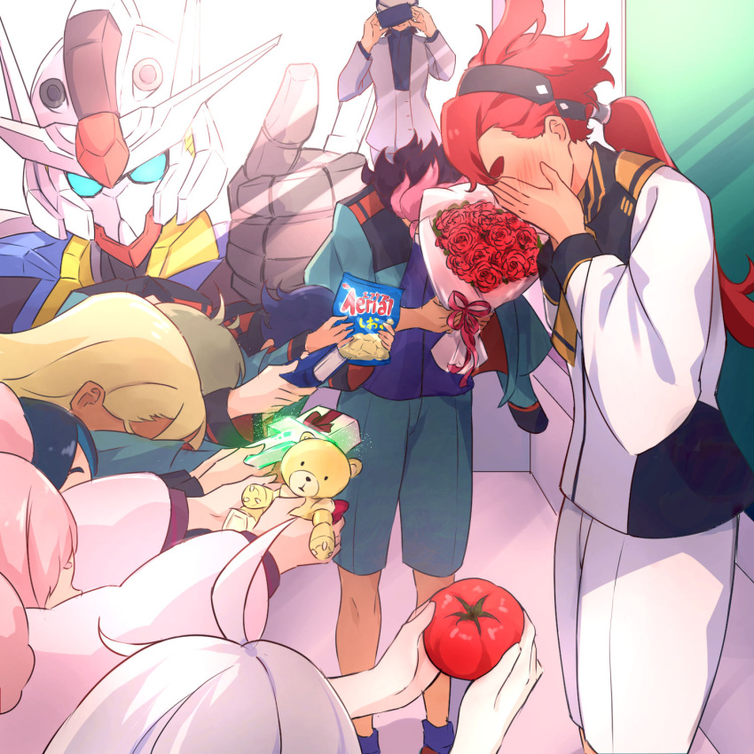 4boys, 5girls, aerial_(food), ahoge, bangs, beargguy_iii, black_hairband, blonde_hair